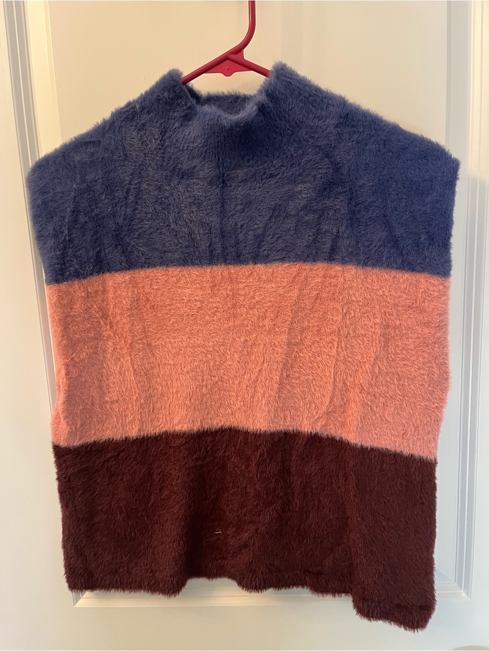 Maeve Colorblock Fluffy Turtleneck Sweater in Blue, Pink, Brown